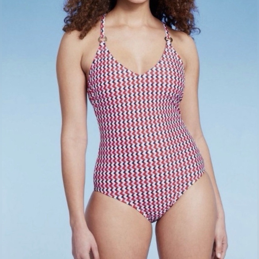 Kona Sol Vibrant Red blue and White One Piece swimsuit
